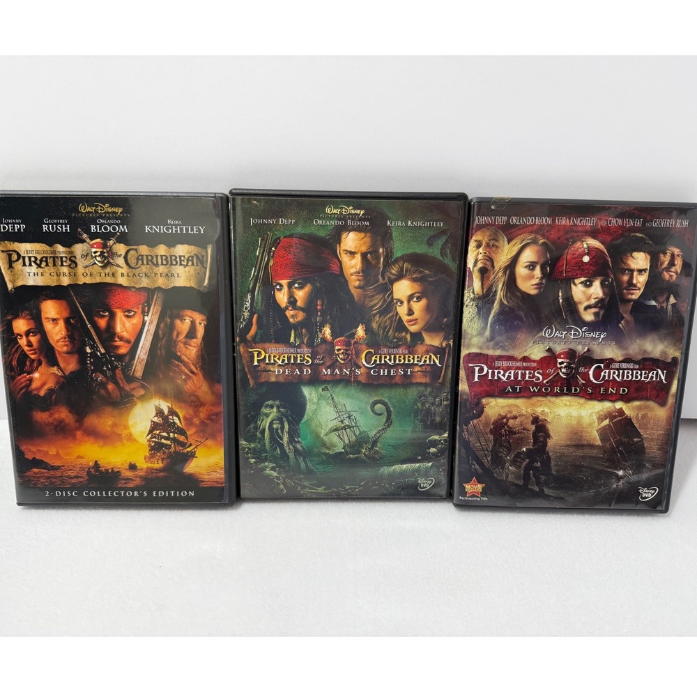 Pirates of the Caribbean DVD Trilogy 1 2 3 Disney Johnny Depp Lot Collector's